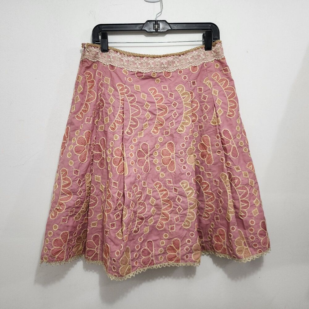 Vintage Y2K 90s CYNTHIA CYNTHIA STEFFE Embroidered A-line Skirt Pink Beige Sz 10